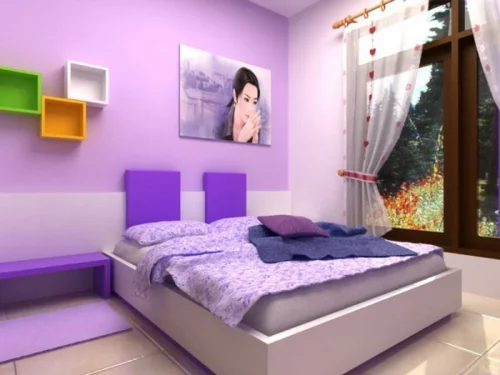 mädchen kinderzimmer farbgestaltung fürs jugendzimmer lila farben bett fenster 