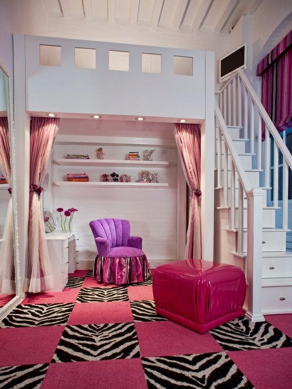 mädchenzimmer-gestalten-luxuriös-auf-2-ebenen-sitzgelegenheiten-roza-akzente