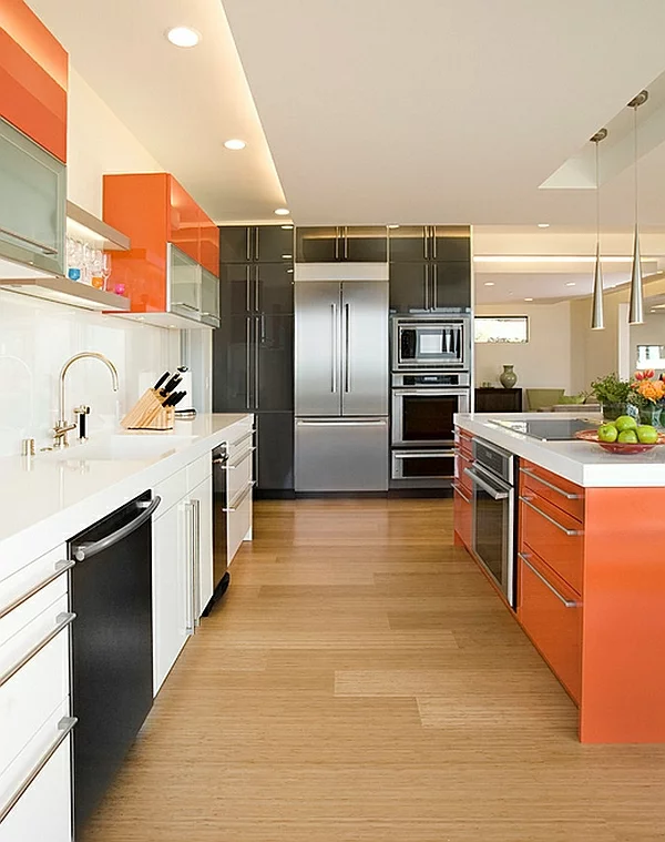 orange farben für küchenschränke kücheninsel einrichten warm