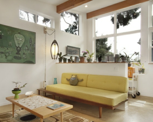 retro vintage möbel wohnzimmergestaltung gelbes sofa