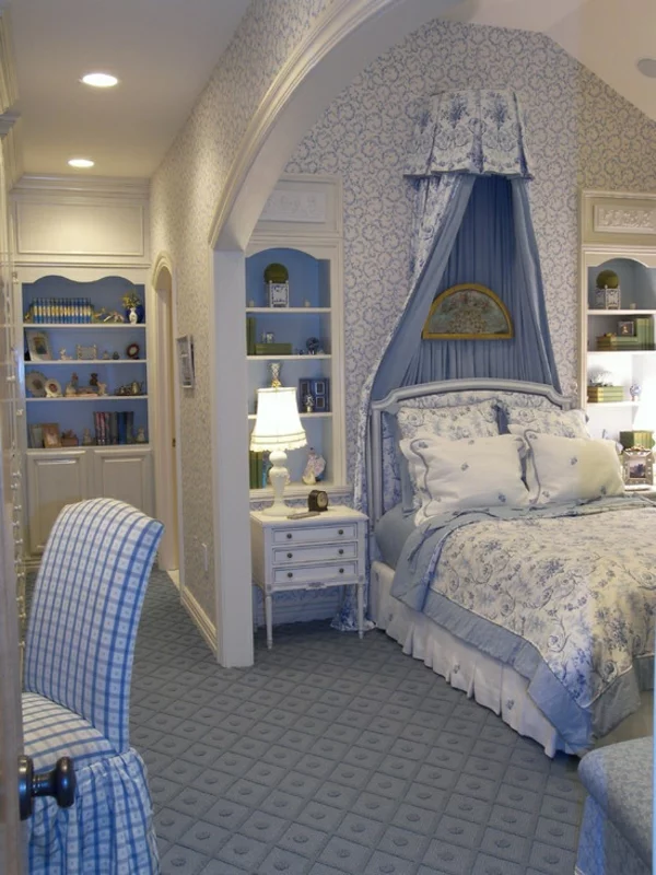 sanfte zimmerfarben gestaltung mit blau weiß mächenzimmer