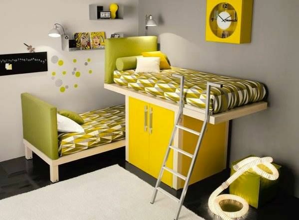 schlafzimmer für kinder gestalten gelbe möbel bett schrank