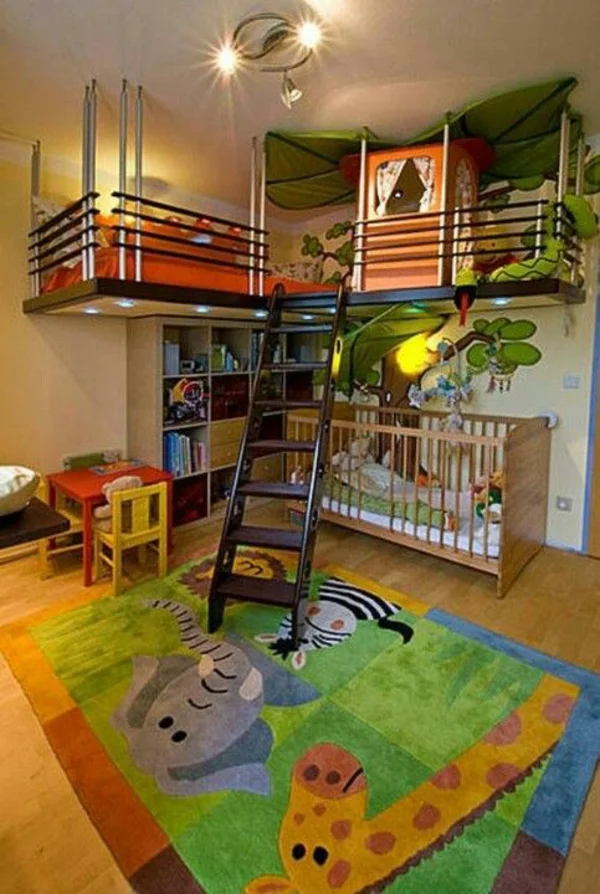 traumkinderzimmer design ideen lustiger teppich treppe 