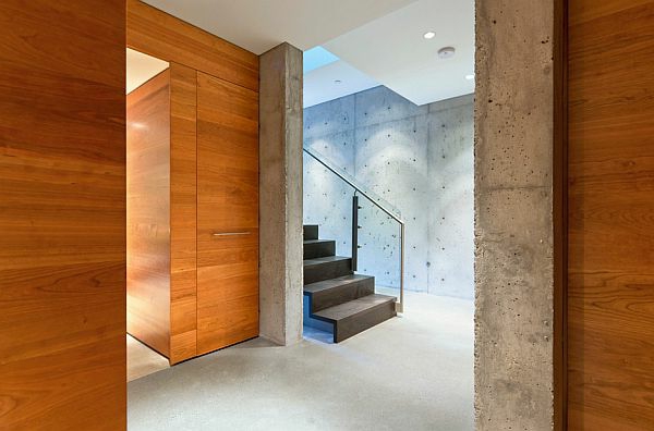 treppe betonwand gestaltung glas geländer Sichtbeton zu Hause