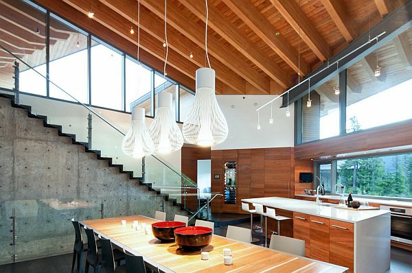 treppe küche holz beton wandgestaltung Sichtbeton zu Hause