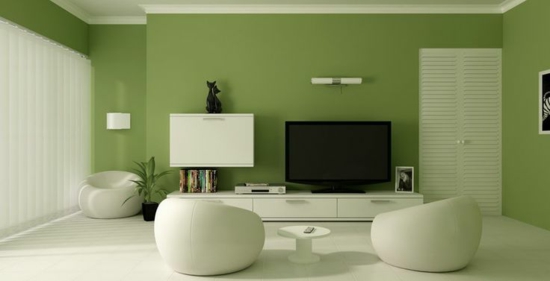 wandfarbe modernes wohnzimmer grün designer sessel wohnwand