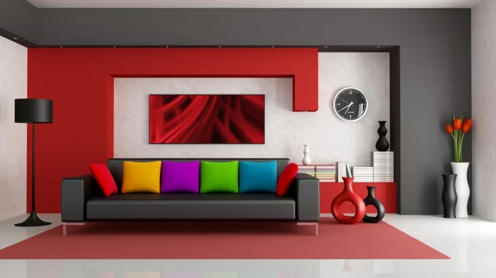 wandfarben wohnzimmer ideen wandgestaltung rote wandfarbe
