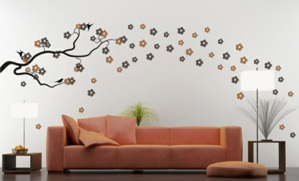 wandgestaltung stilvoll wohnzimmer sofa dekoideen