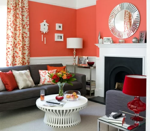 feuerrot wandfarbe wohnzimmer gestalten rot wandgestaltung