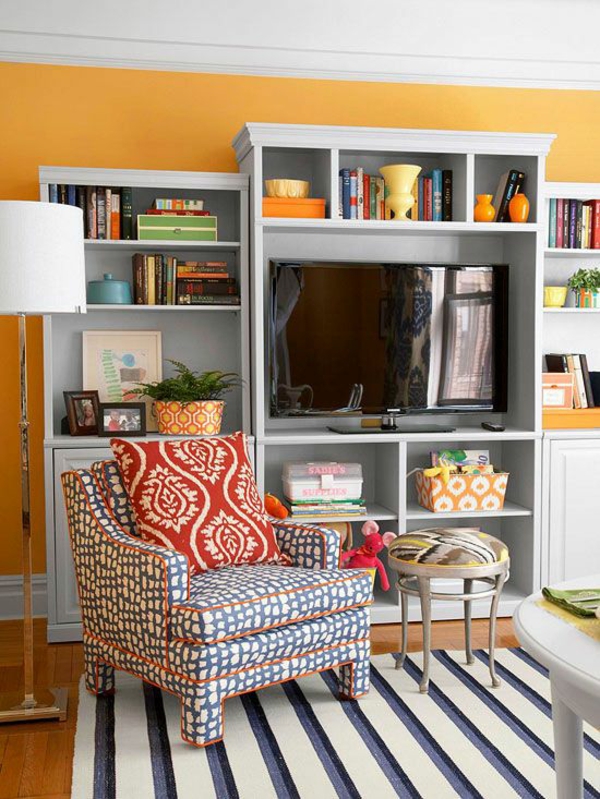 schöne wandfarben wohnzimmer orange wohnzimmer teppich sessel