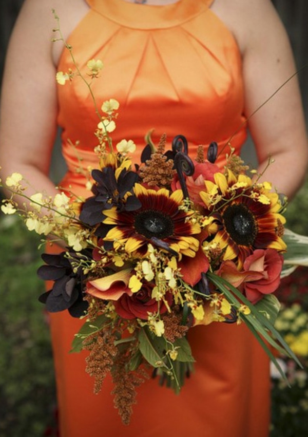 Brautstrauß Ideen im Herbst orange nuancen gelb