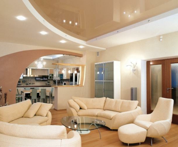 Deckengestaltung Wohnzimmer Hängedecken beleuchtung eingebaut leder möbel