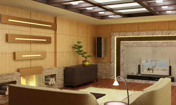 Deckengestaltung im Wohnzimmer Hängedecken beleuchtung eingebaut privat