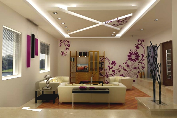 Deckengestaltung im Wohnzimmer Hängedecken beleuchtung linien