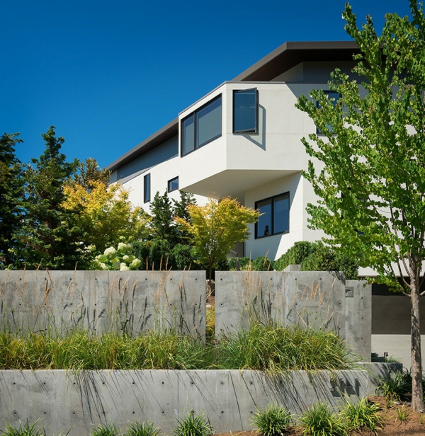 Elegantes Haus beton pflanzen fassade bäume