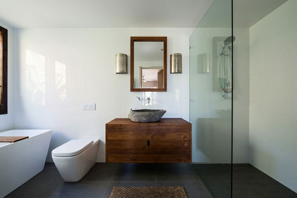 Klein Haus stein waschbecken modern badewanne