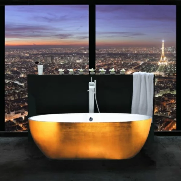Luxus badezimmer design ideen goldene wanne dekoration 