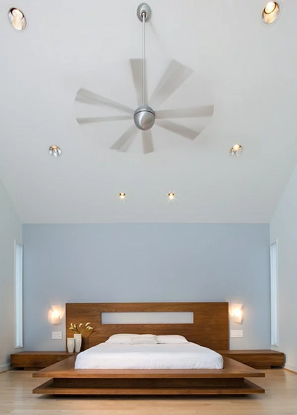 Schlafzimmer minimalistisch einrichten kopfteil bettgestell wandlampen