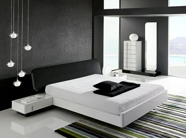 Schlafzimmer minimalistisch einrichten schwarz weiß