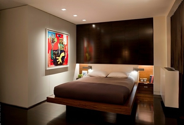 Schlafzimmer minimalistisch einrichten wanddeko gemälde