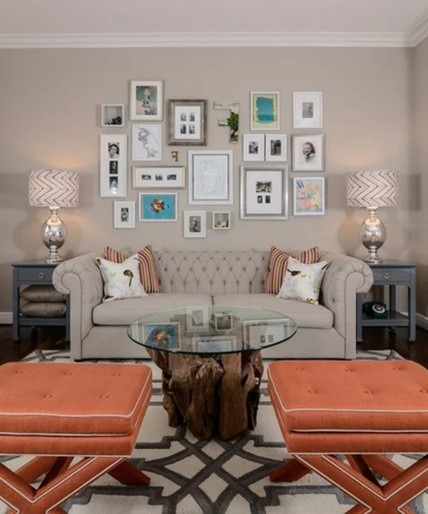 Wohnideen für Zimmergestaltung orange hocker tischplatte