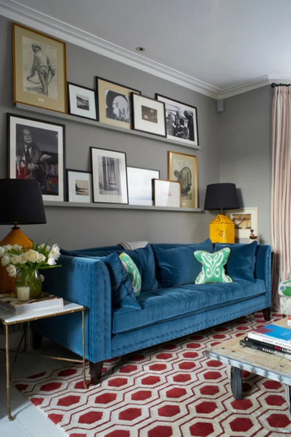 Wohnideen für Zimmergestaltung samt sofa blau bezug