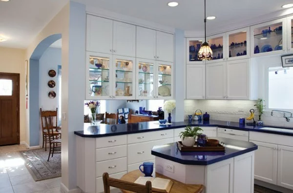dunkel blau motive texturen kompakt esstisch eingebaut küchenschrank