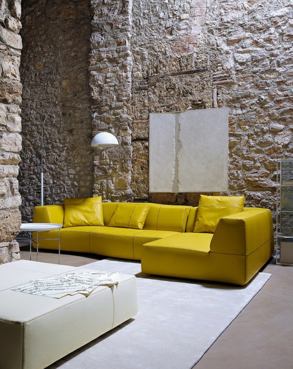 einrichtungsideen möbel modern gelb sofa