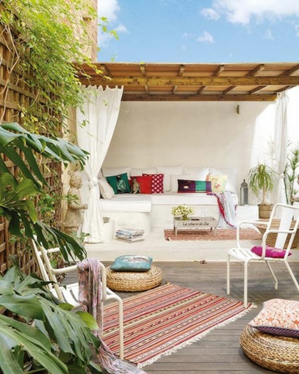 eklektisch patio farbige dekoideen teppich gartenmöbel