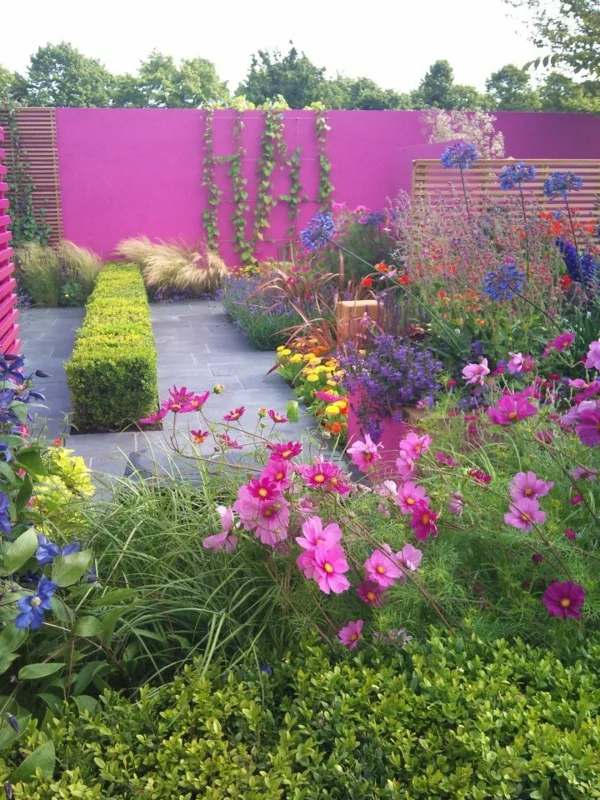 gartengestaltung modern Garten und Landschaft  idee auffallend rosa farbe