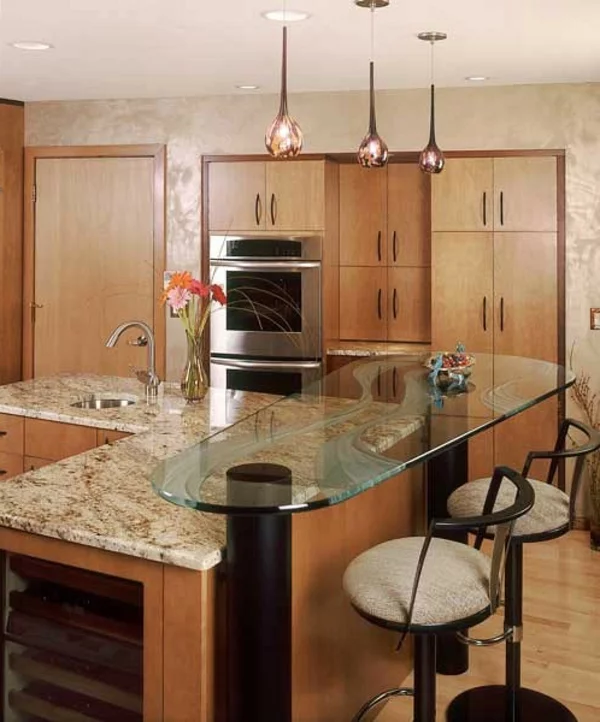  marmor glas tischplatte hocker lehnen moderne Küchengestaltung Ideen