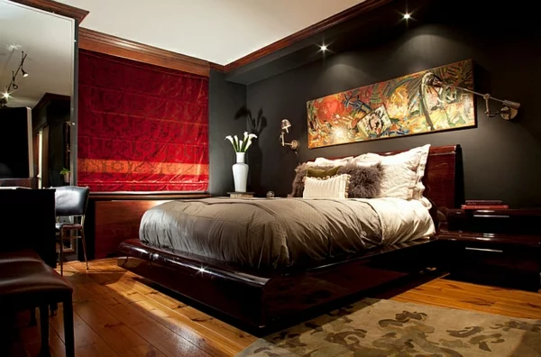 design ideen schlafzimmer dunkle farben einbauleuchten