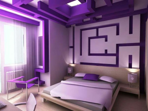 lila ideen für schlafzimmergestaltung futuristisch