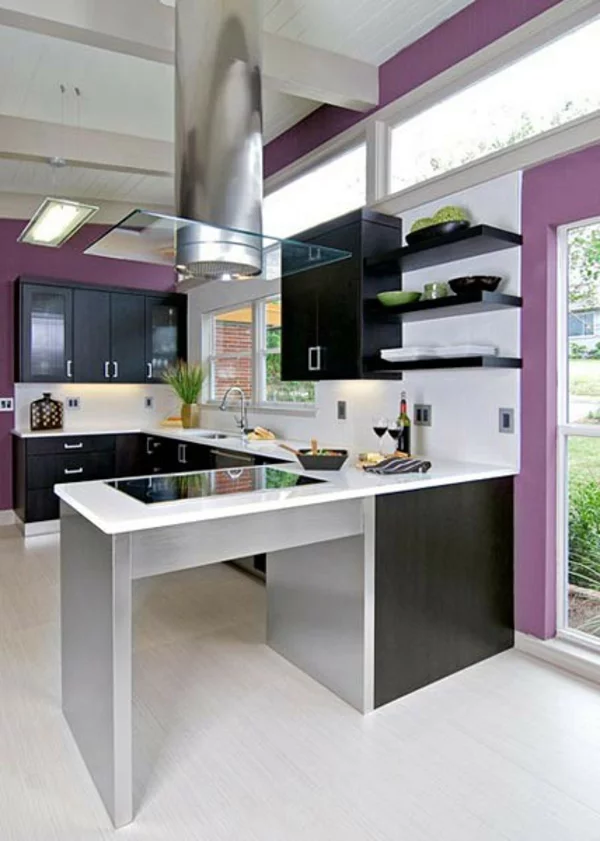 lila wandgestaltung küche einrichtung arbeitsplatte