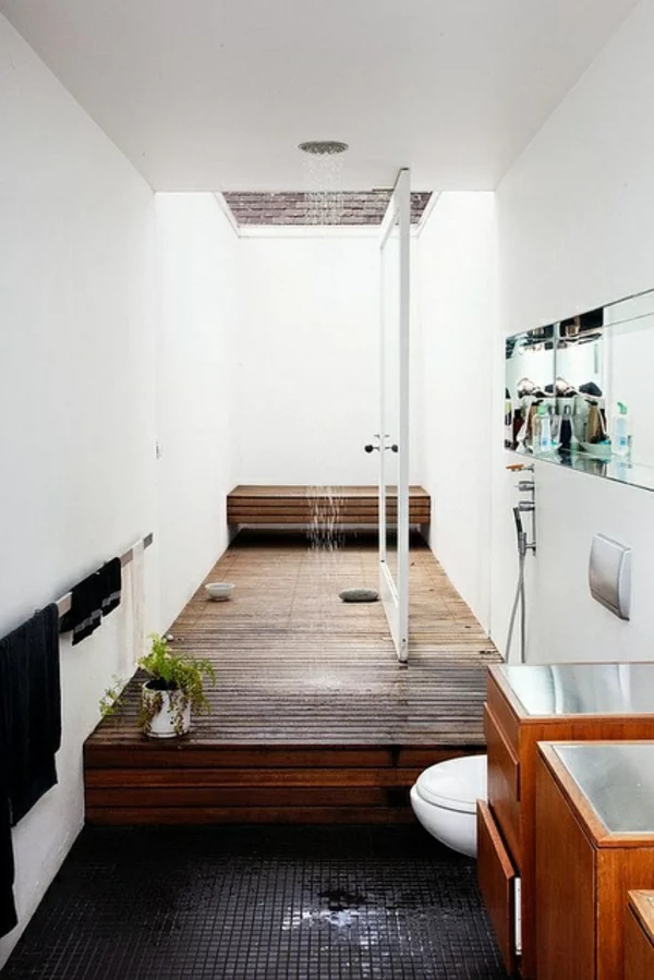 minimalistische badezimmer ideen badewanne holz waschbecken