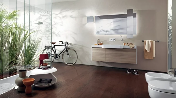 minimalistische badezimmer ideen schick fahrrad