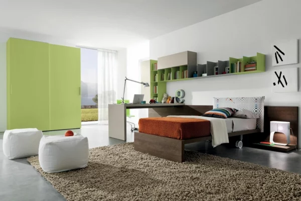 frische farbgestaltung weich teppich schlafzimmer urban