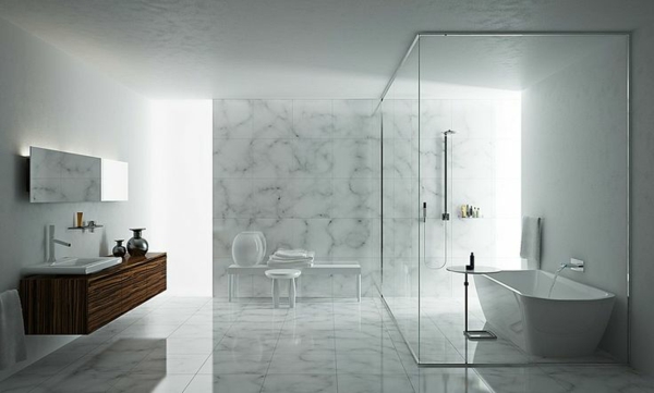 moderne badezimmer einrichtungsstil minimalistisch glasscheibe fliesen