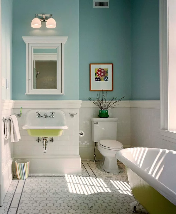 moderne badezimmer grüne akzente freistehende badewanne