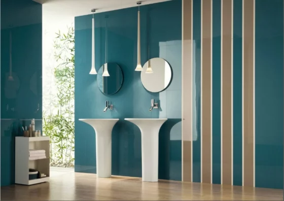 moderne badezimmer wandfarbe wohnideen streifenmuster