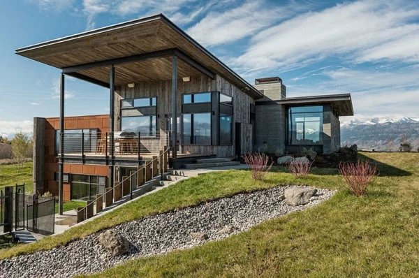 moderne berghütte design ideen große fenster dach
