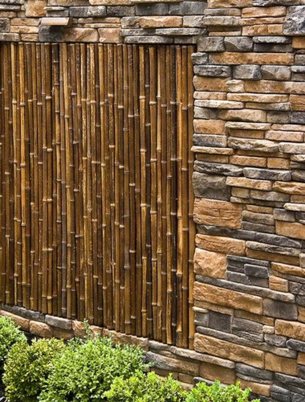 moderne gartenzäune gestalten dekorative steine bambus 