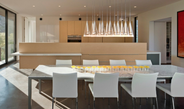 modernes esszimmer esstisch stühle küche mit kochinsel