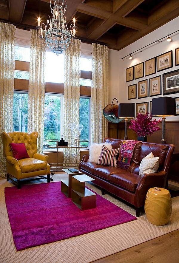 wohnzimmer design einrichtung rosa heißes gelb sitzecke garten hocker
