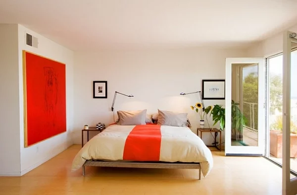 orange farbgestaltung schlafzimmer minimalistisch