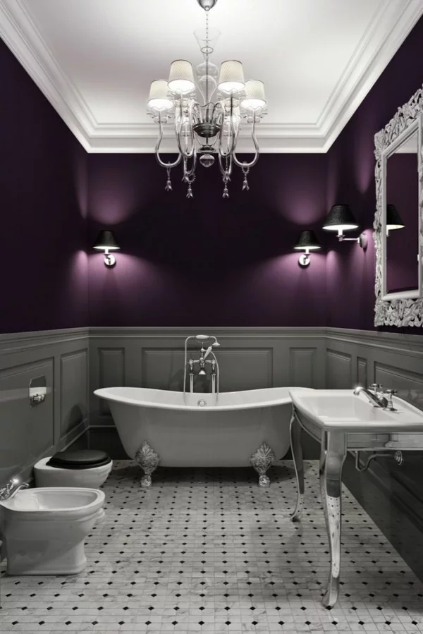 prachtvolle badezimmer farbgestaltung in lila grau