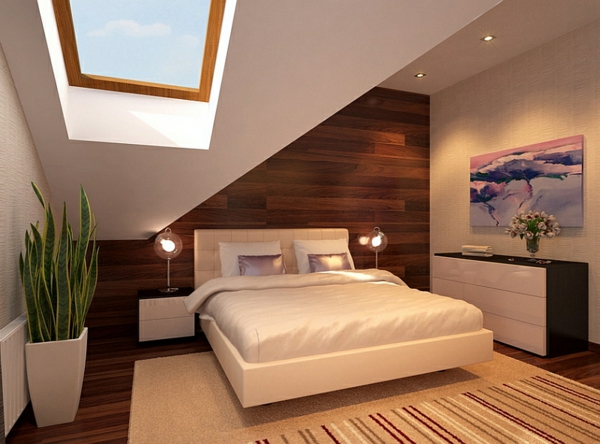 schlafzimmer minimalistisch ideen dachfenster sideboards glanz
