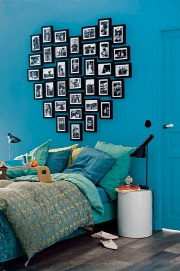 schlafzimmergestaltung ideen blaue wandfarbe foto collage 