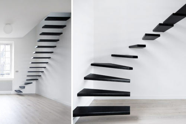 schwebende treppe in schwarz-weiß