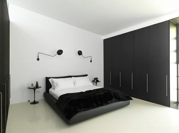 wandlampen futuristisch schlafzimmer minimalistisch einrichten schwarz